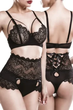 Grey Velvet Floral Lingerie Set