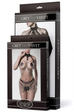 Grey Velvet Harness Erotic Set