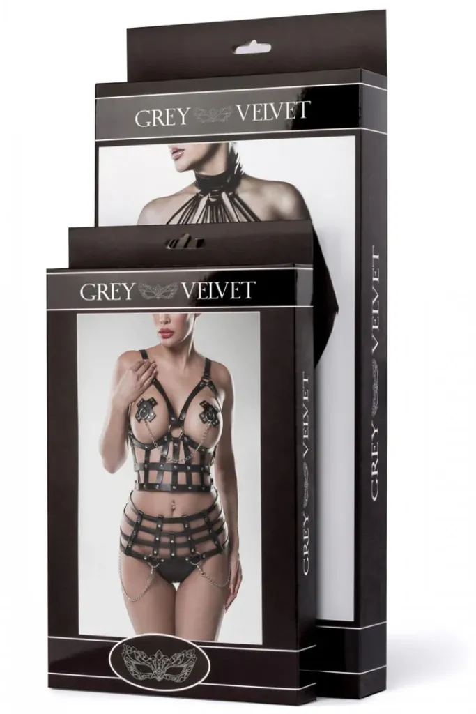 Grey Velvet Lingerie Set with Skirt