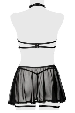 Grey Velvet Lingerie Set with Skirt