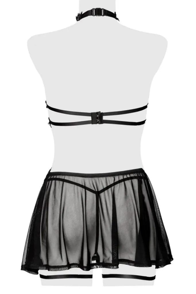 Grey Velvet Lingerie Set with Skirt