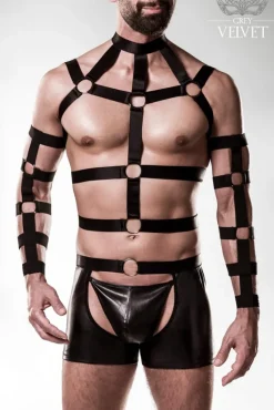 Grey Velvet Mens Harness Set