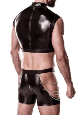 Grey Velvet Mens Leather Look Outfit