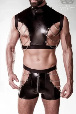 Grey Velvet Mens Leather Look Outfit