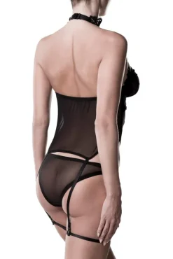 Grey Velvet Mesh Lingerie Set