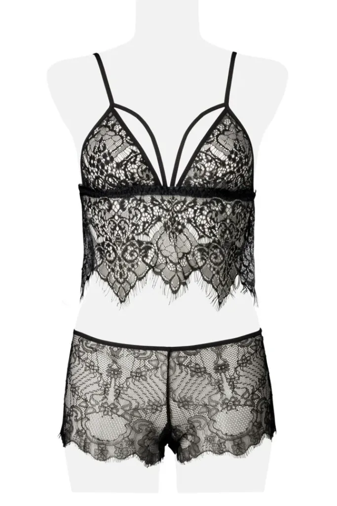 Grey Velvet Two-Part Lace Set