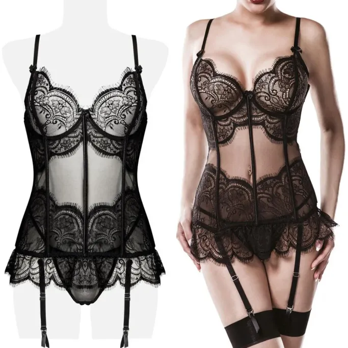 Grey Velvet Two-Part Lingerie Set