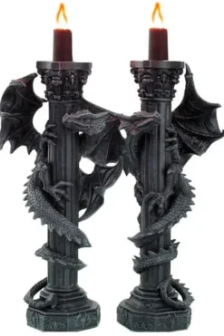 Nemesis Now Guardians of the Light Pair of  Dragon Candlesticks