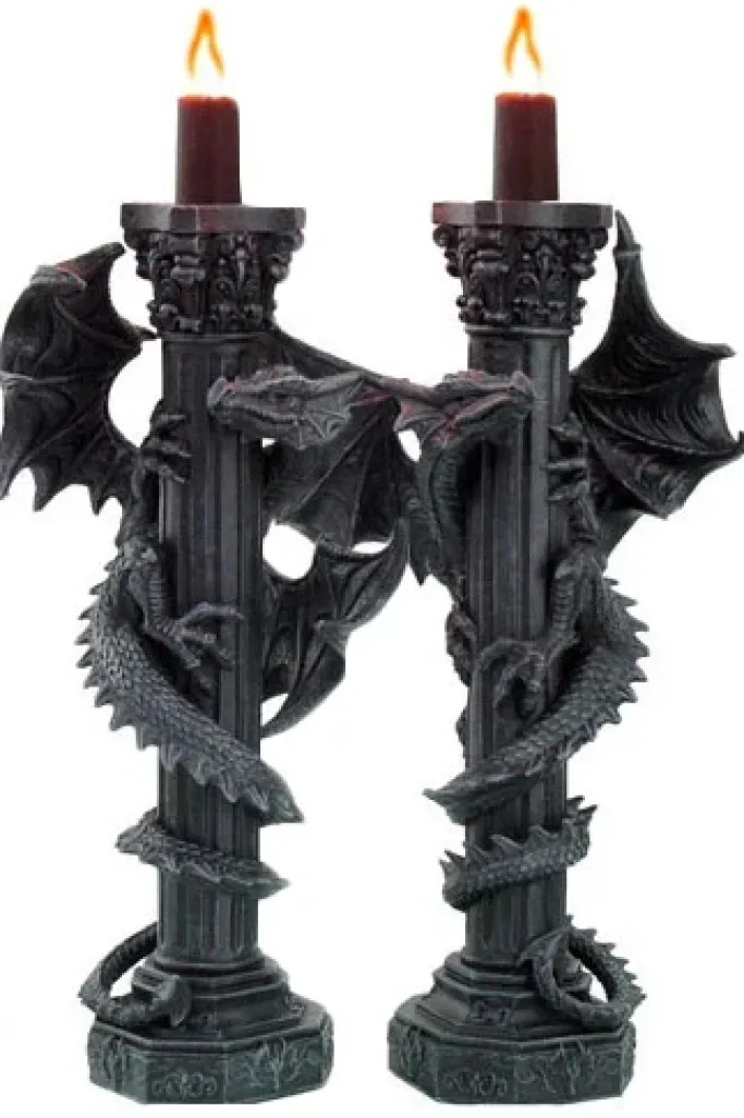 Nemesis Now Guardians of the Light Pair of Dragon Candlesticks
