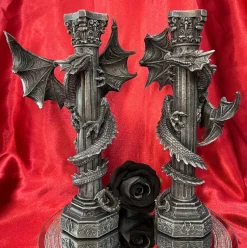 Nemesis Now Guardians of the Light Pair of  Dragon Candlesticks
