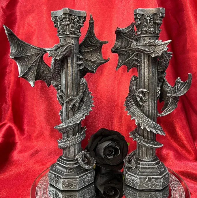 Nemesis Now Guardians of the Light Pair of Dragon Candlesticks