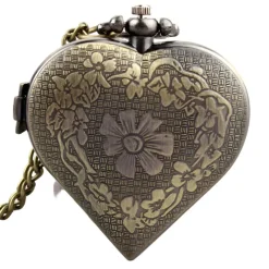 Pocketwatches Heart Shaped Pocketwatch Necklace Antique Bronze