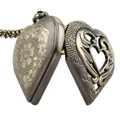 Pocketwatches Heart Shaped Pocketwatch Necklace Antique Bronze