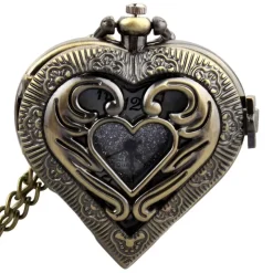 Pocketwatches Heart Shaped Pocketwatch Necklace Antique Bronze