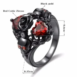 Gothic and Steampunk Jewellery Hearts Rose and Skulls Ring