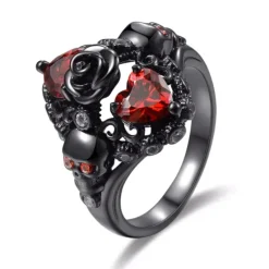 Gothic and Steampunk Jewellery Hearts Rose and Skulls Ring