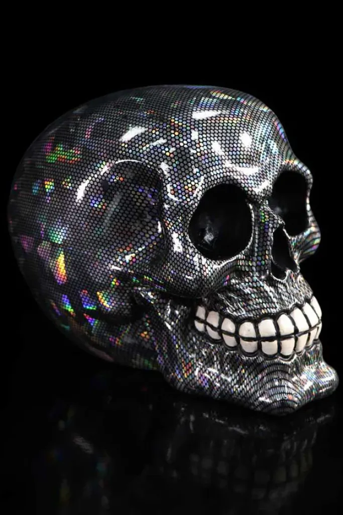 Nemesis Now Holographic Silver Fishnet Skull