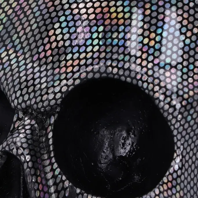 Nemesis Now Holographic Silver Fishnet Skull
