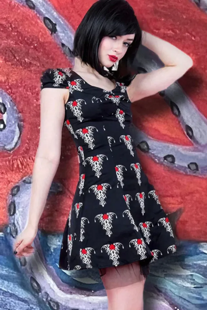 H&R London Black Tribal Tattoo Mini Dress UK10, UK14