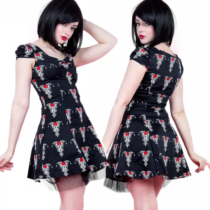 H&R London Black Tribal Tattoo Mini Dress UK10, UK14
