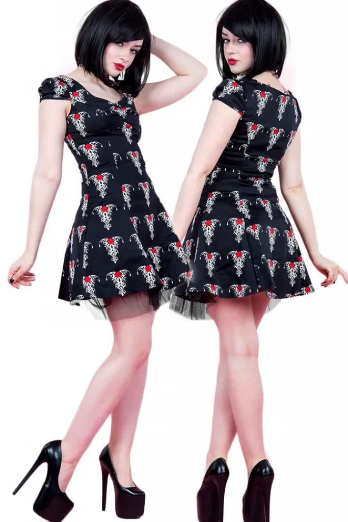 H&R London Black Tribal Tattoo Mini Dress UK10, UK14