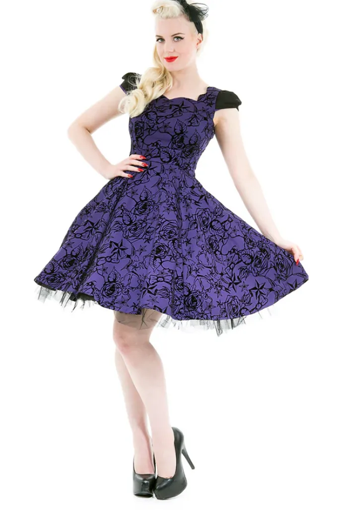 H&R London Purple Evening Swing Dress (UK8)