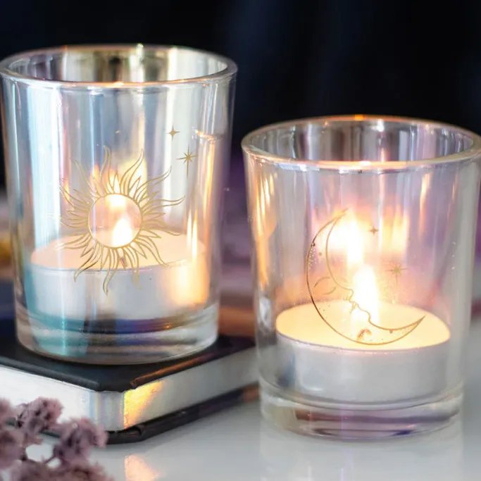 Something Different Iridescent Sun and Moon Votive Candle Holders