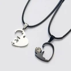 Gothic and Steampunk Jewellery Kitty Heart Love Token Necklace Set