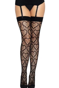 Leg Avenue Black Heart Net Thigh Highs