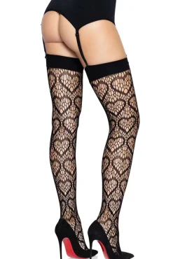 Leg Avenue Black Heart Net Thigh Highs