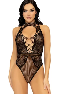 Leg Avenue Net And Lace Keyhole Bodysuit