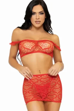 Leg Avenue Red 3 Pc Top, Mini Skirt and String