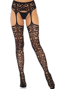 Leg Avenue Scroll Lace Garterbelt Stockings