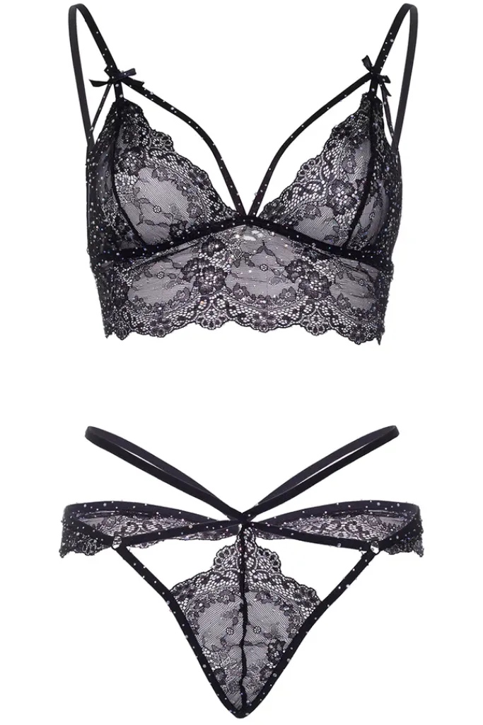Leg Avenue Strappy Bralette and G-string Black