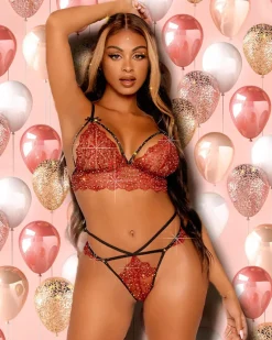 Leg Avenue Strappy Bralette and G-string Burgundy