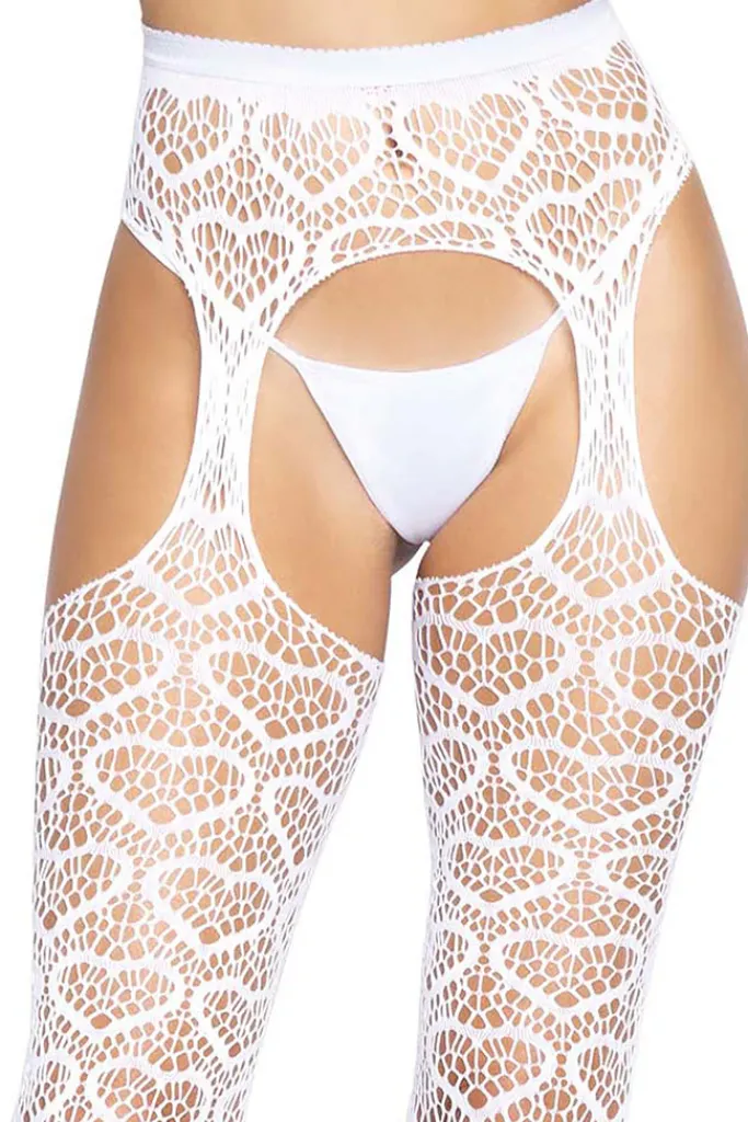 Leg Avenue White Heart Net Suspender Hose