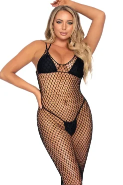 Leg Avenue Woven Twist Net Maxi Dress Black