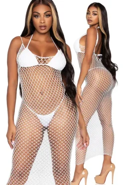 Leg Avenue Woven Twist Net Maxi Dress White