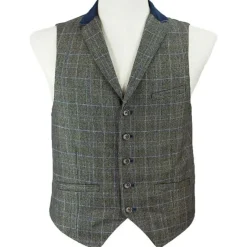 Kaymans Masaki Brown Checked Steampunk Waistcoat (48")