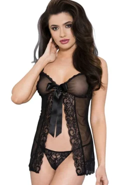 Music Legs Lace Trim Mesh Babydoll