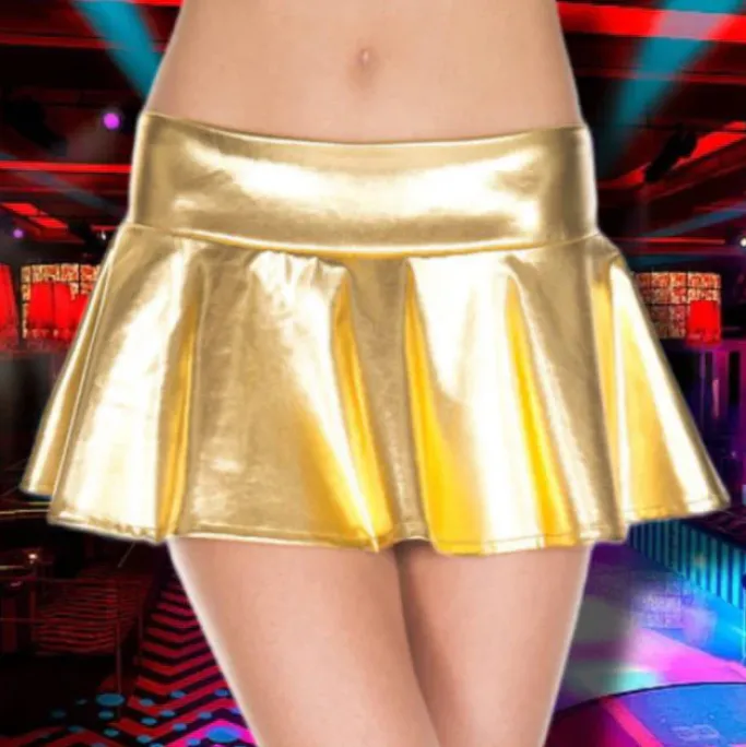 Music Legs Wetlook Wavy Skirt Gold