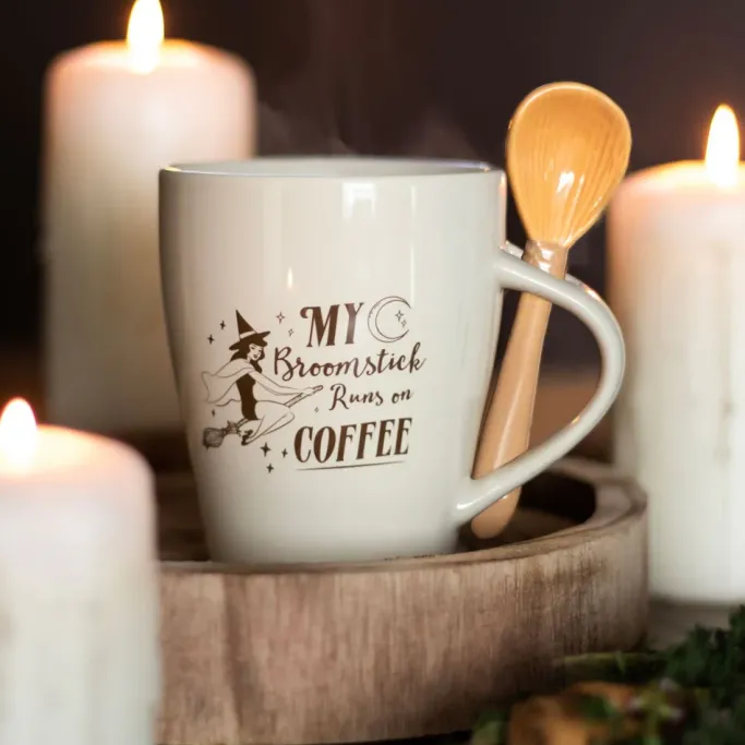 Something Different My Broomstick Runs on Coffee Mug and Spoon Set