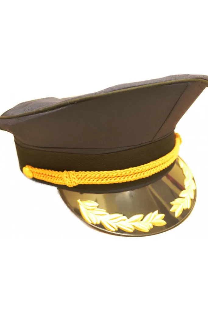 Euro Accessories Navy Blue Military Peaked Cap with Black and Gold Trim