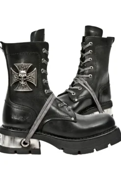 New Rock Boots New Rock Biker Boots Skull Cross Badge M.1623