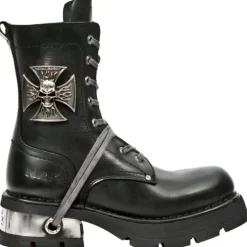 New Rock Boots New Rock Biker Boots Skull Cross Badge M.1623