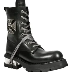 New Rock Boots New Rock Biker Boots Skull Cross Badge M.1623