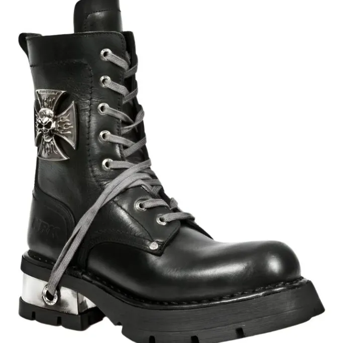 New Rock Boots New Rock Biker Boots Skull Cross Badge M.1623