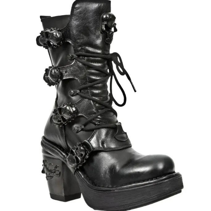New Rock Boots New Rock Black NRK Skull Boots M.8366