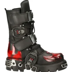 New Rock Boots New Rock Dark Red Bat and Flames Boots, M.195-S1