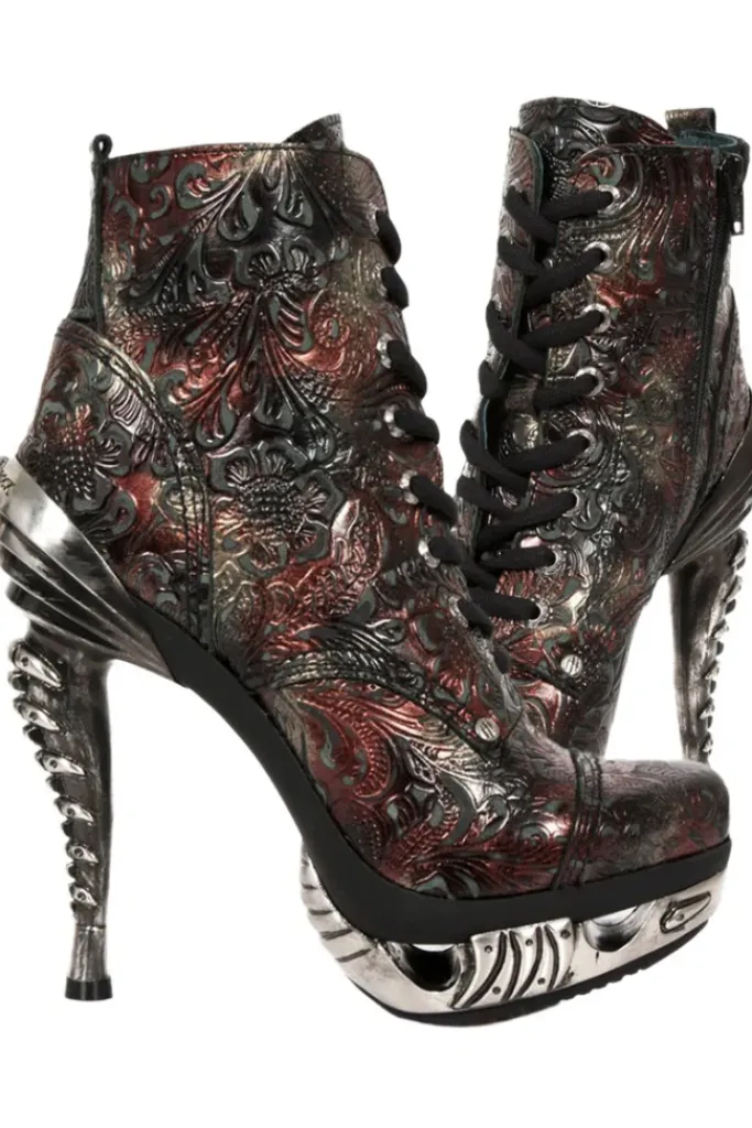 New Rock Boots New Rock Red Flower Ankle Boots (UK8, 9)